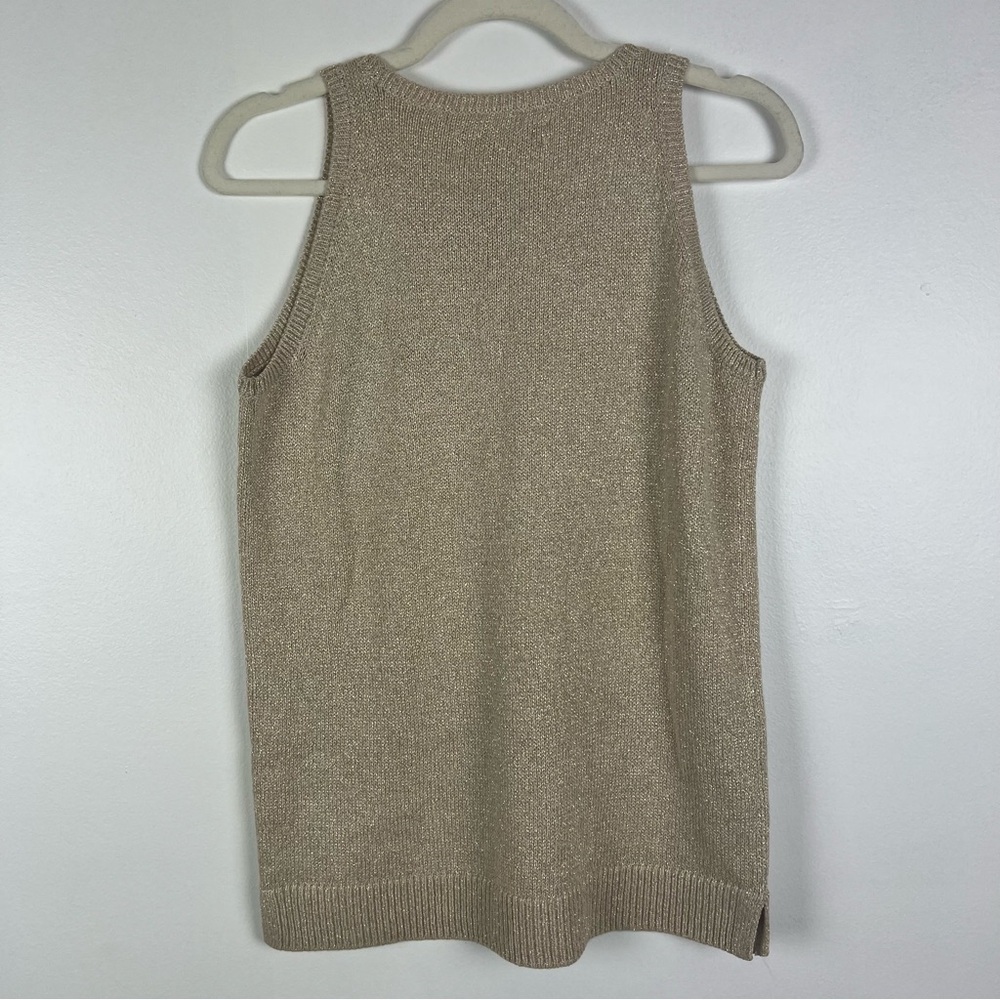 LOFT NWT High Neck Tank Top Metallic Knit Gold Size Medium - Picture 5 of 7